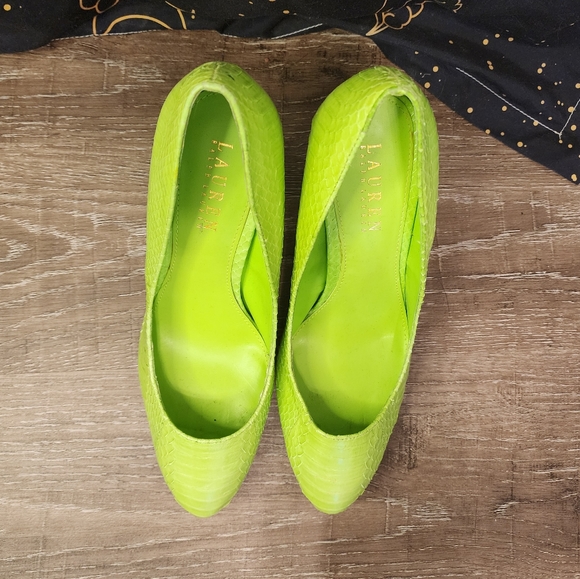 Lauren Ralph Lauren Kailee Lime Snake Heels Shoes Size 8M - Picture 3 of 8